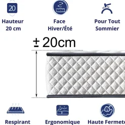 Dagostino Home Matelas Mousse 140x200 Florida, Ferme, Réversible, Côté Été/hiver, H20 Cm