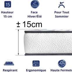 Dagostino Home Matelas Mousse 90x190 New York, Ferme, Réversible, Côté Été/hiver, H15 Cm Discount