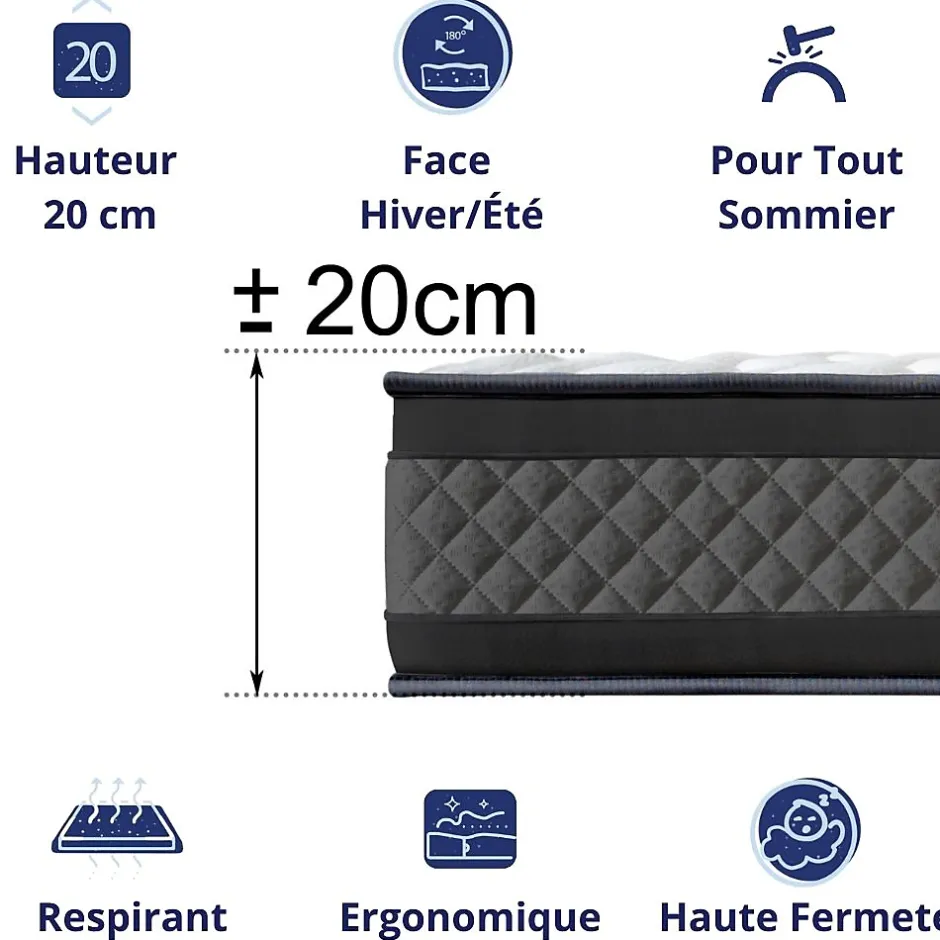 Dagostino Home Matelas Mousse 140x190 Onyx, Ferme, Réversible, Côté Été/hiver, H20 Cm New