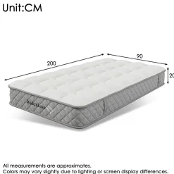 Okwish Matelas Orthopédique 90x200 cm, 7 Zones de Confort, Ressorts ensachés et Mousse Froid, Soutien H3 Moyenne Ferme, H 20 cm, Blanc Outlet