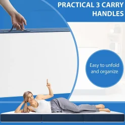 Teeno Matelas Pliant Triple 75X195CM, Matelas Polyvalent, 15cm Mousse épaisse, Housse Amovible et Lavable en Machine, Poignée de