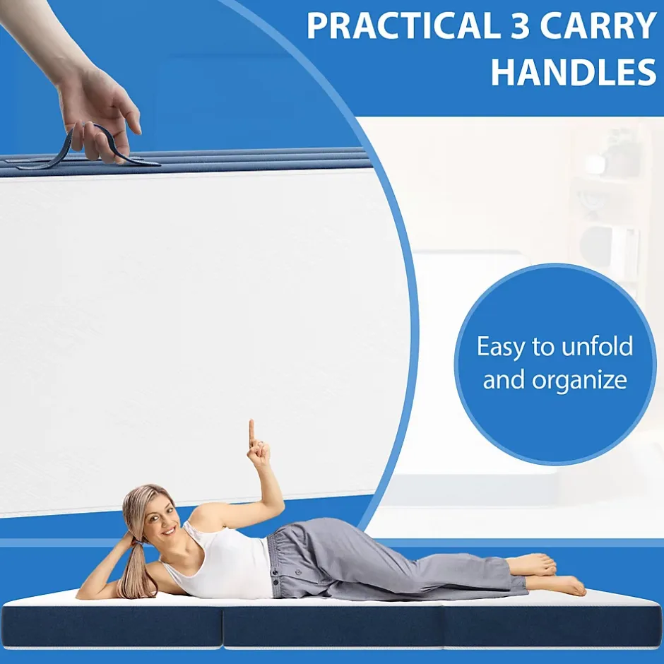 Teeno Matelas Pliant Triple 75X195CM, Matelas Polyvalent, 15cm Mousse épaisse, Housse Amovible et Lavable en Machine, Poignée de