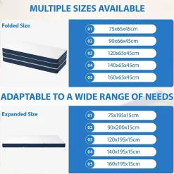 Teeno Matelas Pliant Triple 75X195CM, Matelas Polyvalent, 15cm Mousse épaisse, Housse Amovible et Lavable en Machine, Poignée de
