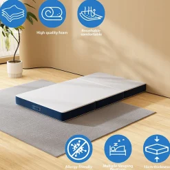 Teeno Matelas Pliant Triple 75X195CM, Matelas Polyvalent, 15cm Mousse épaisse, Housse Amovible et Lavable en Machine, Poignée de