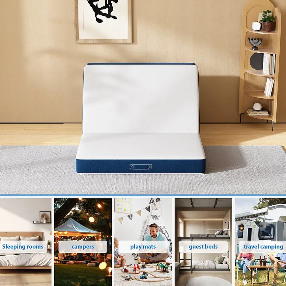 Teeno Matelas Pliant Triple 75X195CM, Matelas Polyvalent, 15cm Mousse épaisse, Housse Amovible et Lavable en Machine, Poignée de