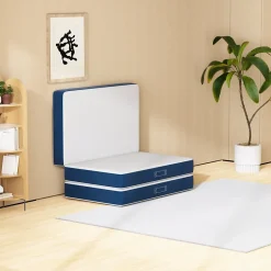 Teeno Matelas Pliant Triple 75X195CM, Matelas Polyvalent, 15cm Mousse épaisse, Housse Amovible et Lavable en Machine, Poignée de
