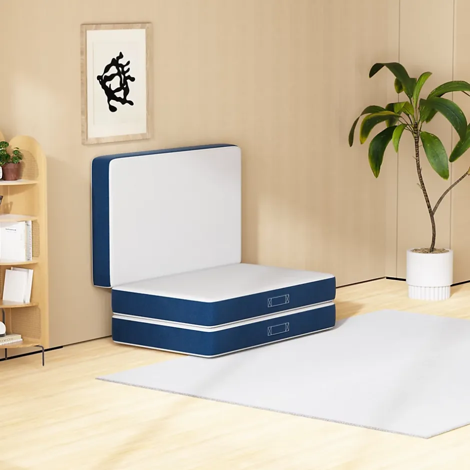 Teeno Matelas Pliant Triple 75X195CM, Matelas Polyvalent, 15cm Mousse épaisse, Housse Amovible et Lavable en Machine, Poignée de
