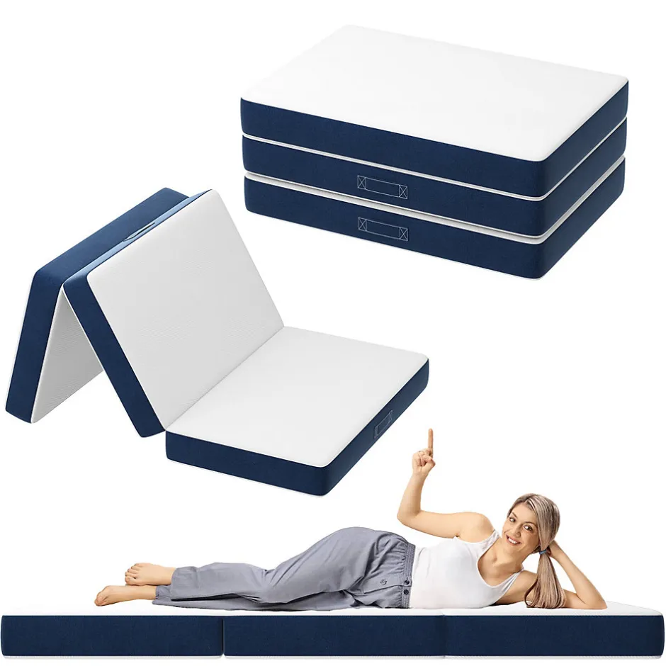 Teeno Matelas Pliant Triple 90X200CM, Matelas Polyvalent, 15cm Mousse épaisse, Housse Amovible et Lavable en Machine, Poignée de