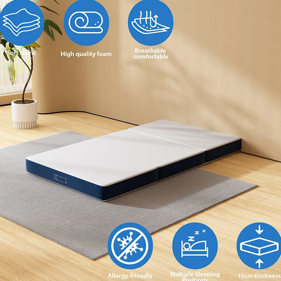 Teeno Matelas Pliant Triple 90X200CM, Matelas Polyvalent, 15cm Mousse épaisse, Housse Amovible et Lavable en Machine, Poignée de