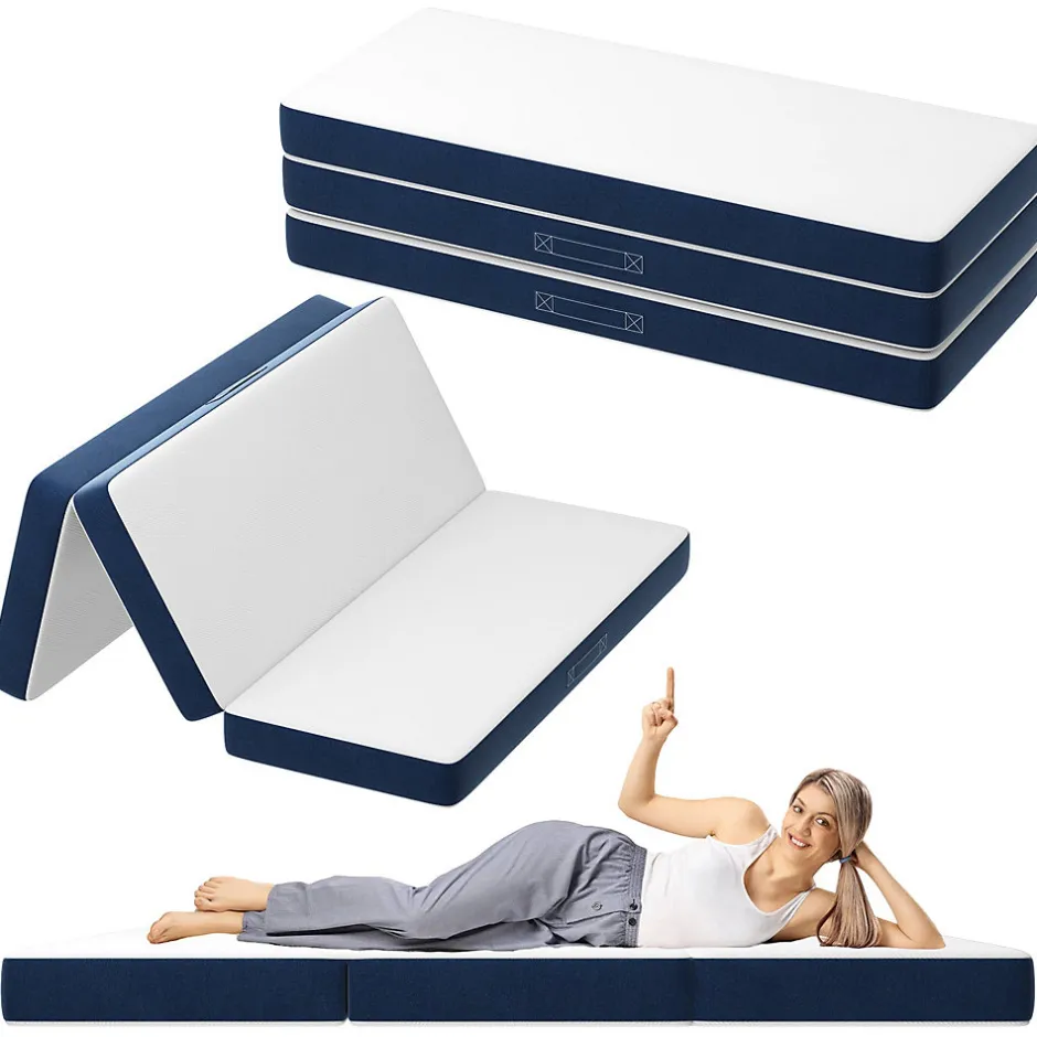 Teeno Matelas Pliant Triple 160X195CM, Matelas Polyvalent, 15cm Mousse épaisse, Housse Amovible et Lavable en Machine, Poignée de