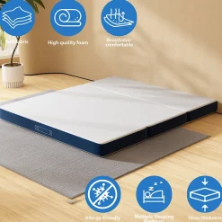 Teeno Matelas Pliant Triple 160X195CM, Matelas Polyvalent, 15cm Mousse épaisse, Housse Amovible et Lavable en Machine, Poignée de