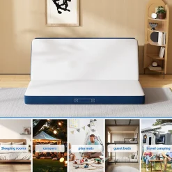 Teeno Matelas Pliant Triple 160X195CM, Matelas Polyvalent, 15cm Mousse épaisse, Housse Amovible et Lavable en Machine, Poignée de
