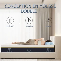 Teeno Matelas pour adulte 90 x 200 cm, épaisseur 21 cm (mousse à mémoire de forme + fibres de charbon de bambou) Online