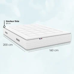 Matelas ressort 1600x2000 cm id literie soutien ferme accueil souple 7 zones epaisseur 30 cm protege-matelas