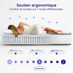 Cosmos Matelas ressorts - 160x200 - 24 cm - Hybride - Blue Latex - Couchage Indépendant - Confort Mi-Ferme - Réversible - Upsilon