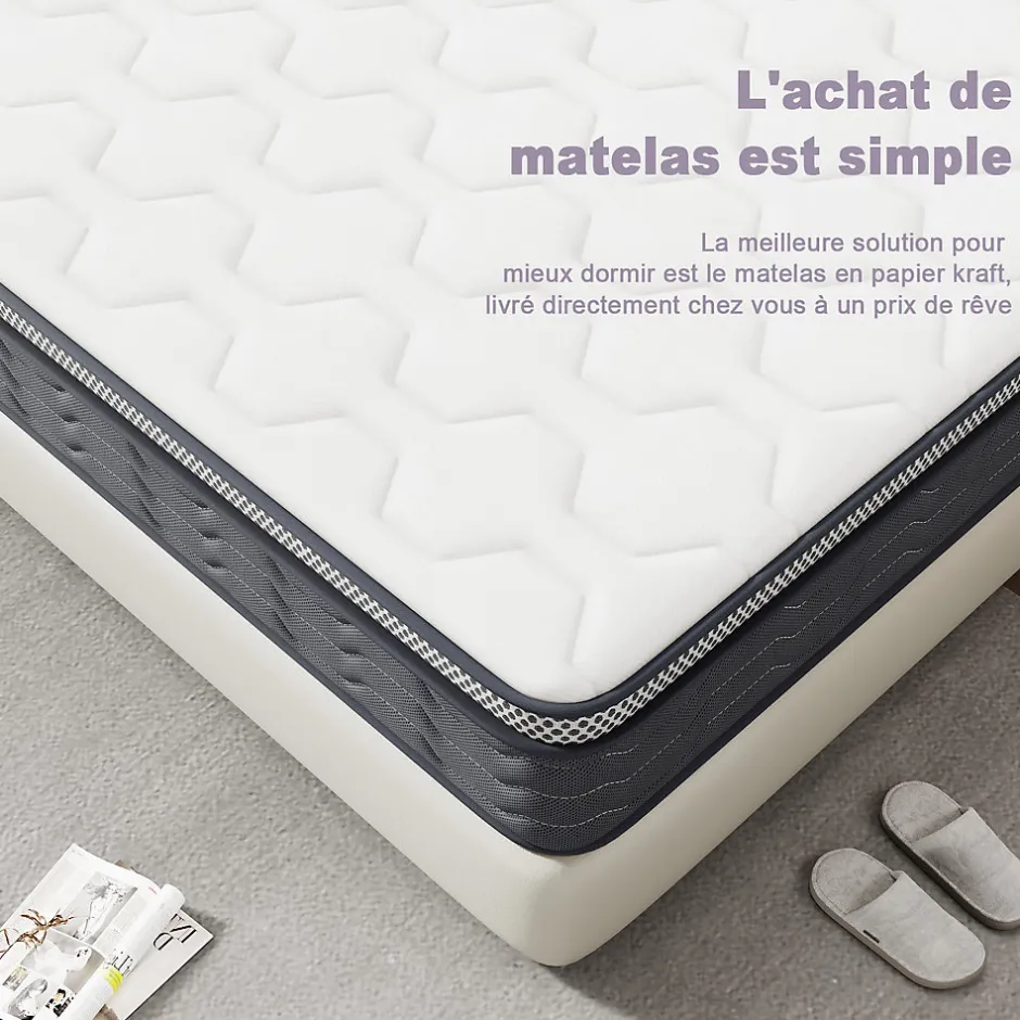 Teeno Matelas Ressorts 140x190 cm, Confort, 7 Zones Ergonomique,25 cm d'épaisseur