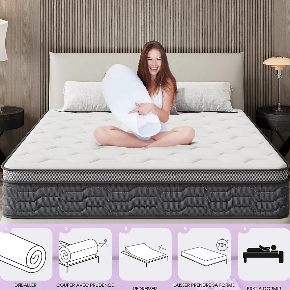 Teeno Matelas Ressorts 140x190 cm, Confort, 7 Zones Ergonomique,25 cm d'épaisseur
