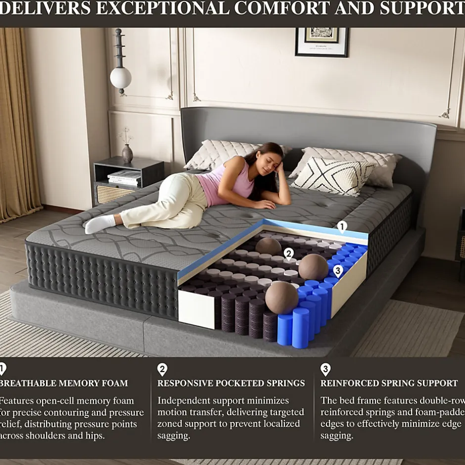 Teeno Matelas Ressorts 160x200 cm de Forme en Mousse et Ressorts, 28 cm Épaisseur