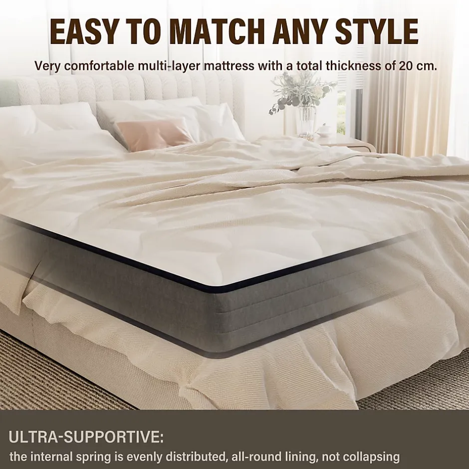 Teeno Matelas Ressorts 140x190 Épaisseur 20 cm, Confort, 7 Zones Ergonomique Best