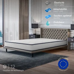 Cosmos Matelas 160x200 - 21 cm - Mousse mémoire de forme - Blue Latex - Confort Équilibré - 7 zones - Réversible - Durable - Upsilon