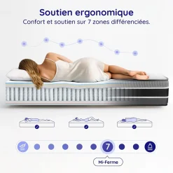 Cosmos Matelas 160x200 - 30 cm - Ressorts Ensachés Indépendants + Mousse HR - Blue Latex - Silencieux - 7 zones - Réversible - Felis New