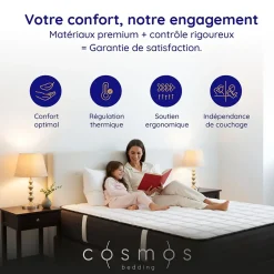 Cosmos Matelas 140x190 + 2 Oreillers 60x60 Offerts - Épais 21 cm - Mousse - Blue Latex - 7 zones de soutien - Réversible - Equinox Online