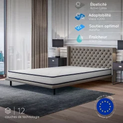 Cosmos Matelas 90x200 - Mousse mémoire de forme - Blue Latex - Confort Équilibré - 7 zones - Réversible - Durable - Upsilon Sale