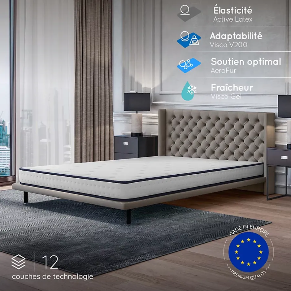 Cosmos Matelas 90x200 - Mousse mémoire de forme - Blue Latex - Confort Équilibré - 7 zones - Réversible - Durable - Upsilon Sale