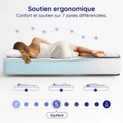 Cosmos Matelas 90x190 - Mousse mémoire de forme - Blue Latex - Confort Équilibré - 7 zones - Réversible - Durable - Upsilon