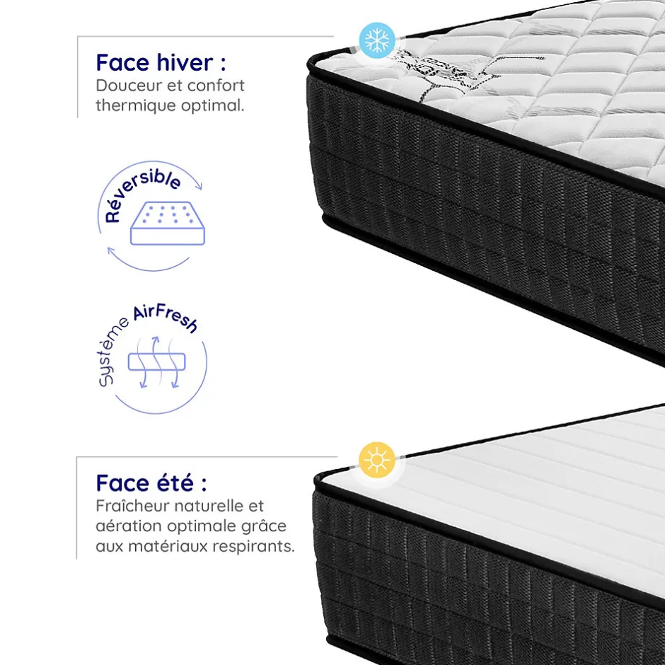 Cosmos Matelas 140x200 - Épais 30 cm - Hybride - Blue Latex - Ressorts Ensachés - 7 zones - Face été/hiver - Confort Mi-Ferme - Gamma