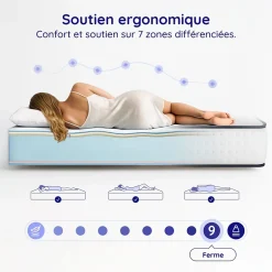 Cosmos Matelas 140x190 - Épais 32 cm - Mousse mémoire de forme - Blue Latex - Confort Ferme - 7 zones - Réversible - Durable - Upsilon