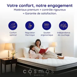 Cosmos Matelas 140x190 - Épais 32 cm - Mousse mémoire de forme - Blue Latex - Confort Ferme - 7 zones - Réversible - Durable - Upsilon