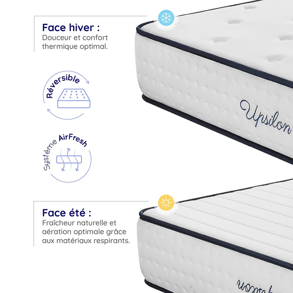 Cosmos Matelas 160x200 - Épais 30 cm - Mousse mémoire de forme - Blue Latex - Confort Ferme - 7 zones - Réversible - Durable - Upsilon