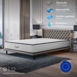 Cosmos Matelas 140x190 - Épais 30 cm - Mousse mémoire de forme - Blue Latex - Confort Ferme - 7 zones - Réversible - Durable - Upsilon