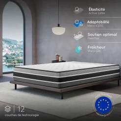 Cosmos Matelas 140x190 - Très Épais 30 cm - Mousse à Mémoire de Forme - Blue Latex - Mousse HR - 7 zones - Réversible - Ferme - Felis