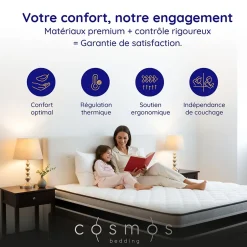 Cosmos Matelas 140x190 - Très Épais 30 cm - Mousse à Mémoire de Forme - Blue Latex - Mousse HR - 7 zones - Réversible - Ferme - Felis