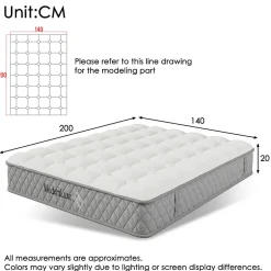 Okwish Matelas 140x200 cm - Matelas Orthopédique avec Ressorts ensachés 7 Zones et Mousse Froid - H3 Moyenne Ferme - 20 cm - Blanc