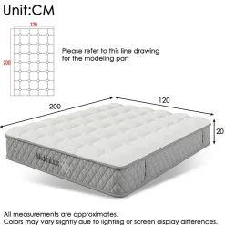 Okwish Matelas 120x200 cm - Orthopédique à Ressorts ensachés 7 Zones et Mousse Froid, Fermeté H3 Moyenne, Hauteur 20 cm, Blanc