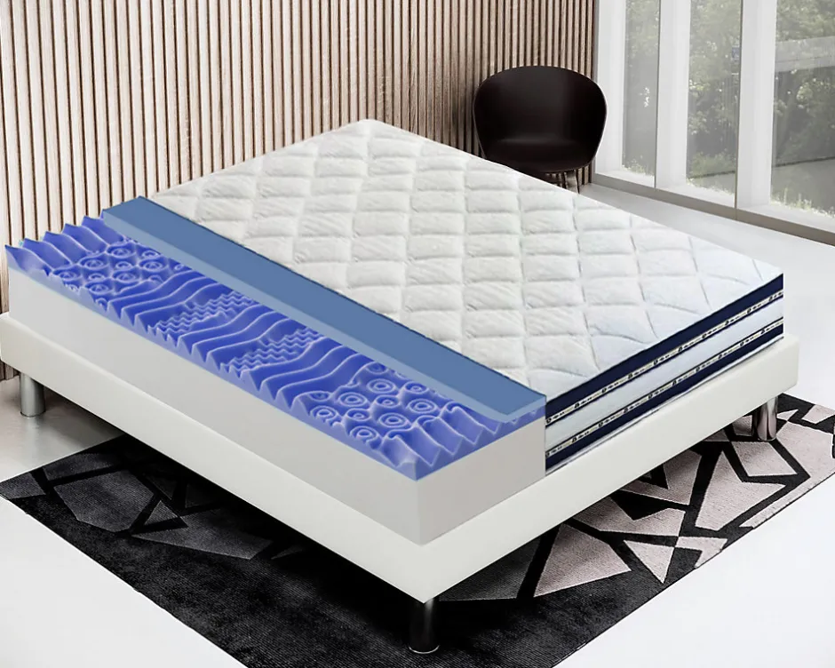 Materassiedoghe Matelas 160x200 Memory Gel - Epaisseur 25 cm - Mousse Mémoire 7 cm - 9 zones de confort - 100% Made in Italy