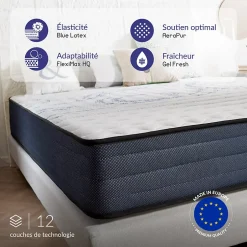Naturalex Matelas 140x190 mémoire de forme - Épaisseur 21 cm - Blue Latex - 7 zones de confort - Hypoallergénique - Durable - Perfect Dream Online