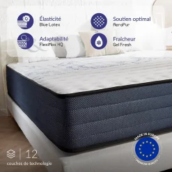 Naturalex Matelas 140x200 mémoire de forme - Épaisseur 24 cm - Blue Latex - 7 zones - Hypoallergénique - Mi-Ferme - Durable - Perfect Dream Outlet
