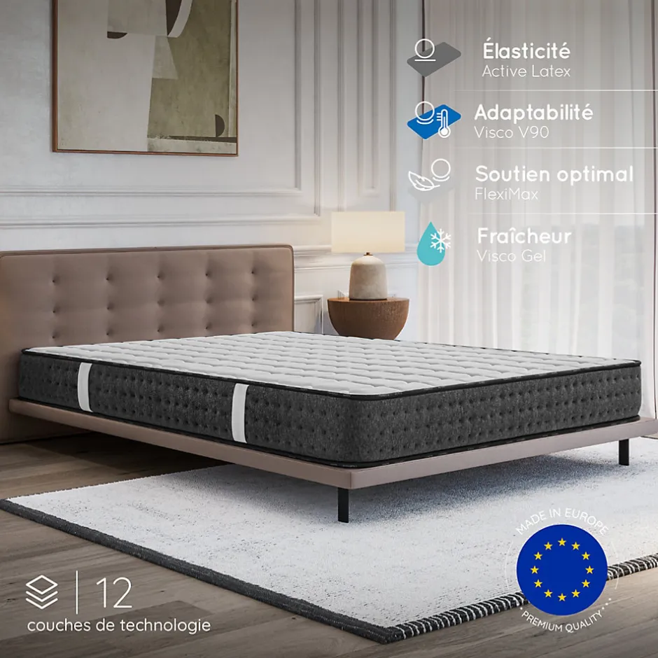 Cosmos Matelas 140x200 Mousse HR - Blue Latex - 21 cm - 7 zones de confort - Réversible - Hypoallergénique - Medium - Durable - Equinox