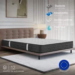 Cosmos Matelas 180x200 Mousse HR - Blue Latex - 21 cm - 7 zones de confort - Réversible - Hypoallergénique - Medium - Durable - Equinox