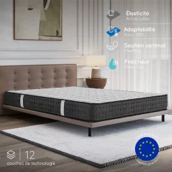 Cosmos Matelas 120x190 Mousse HR - Blue Latex - 21 cm - 7 zones de confort - Réversible - Hypoallergénique - Medium - Durable - Equinox Best