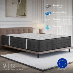 Cosmos Matelas 150x190 Mousse HR - Blue Latex - Épais 32 cm - 7 zones - Réversible - Hypoallergénique - Ferme - Très Durable - Equinox