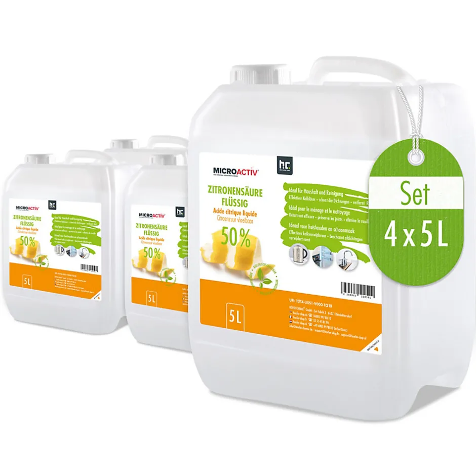 Höfer Chemie Microactiv Acide Citrique Liquide 50% Détartrant Polyvalent 4 x 5 L, Et Économique