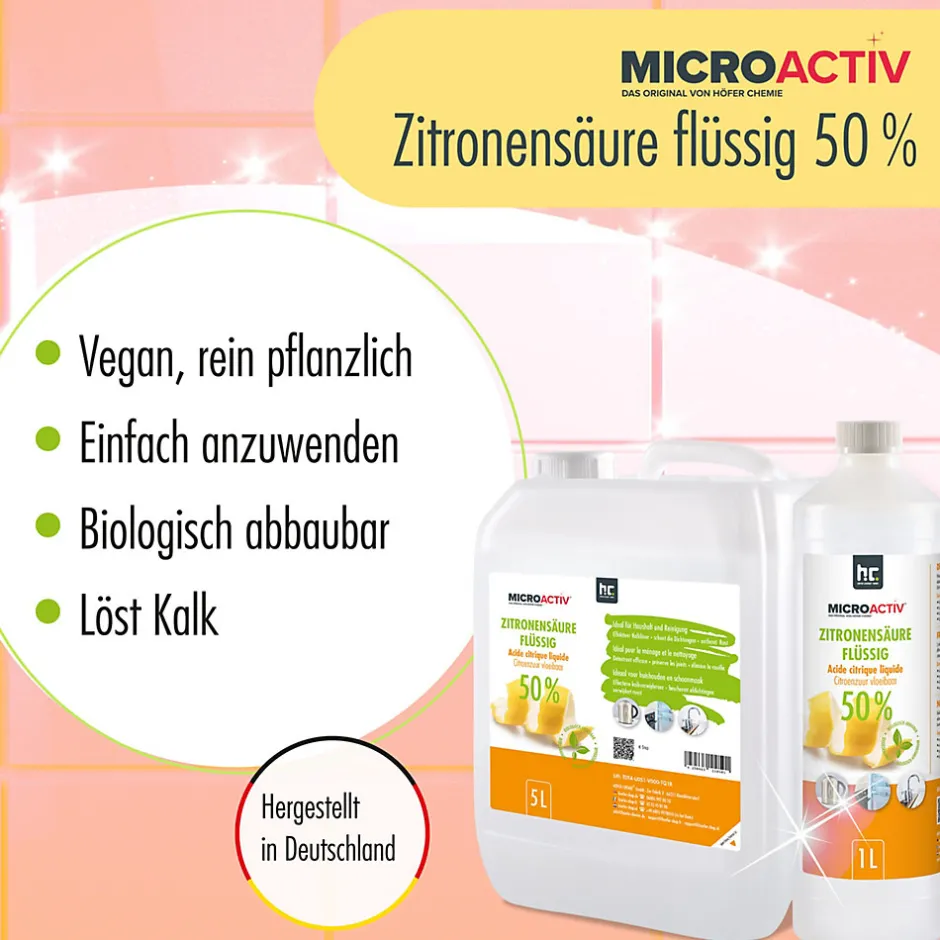 Höfer Chemie Microactiv Acide Citrique Liquide 50% Détartrant Polyvalent 96 x 5 L, Et Économique