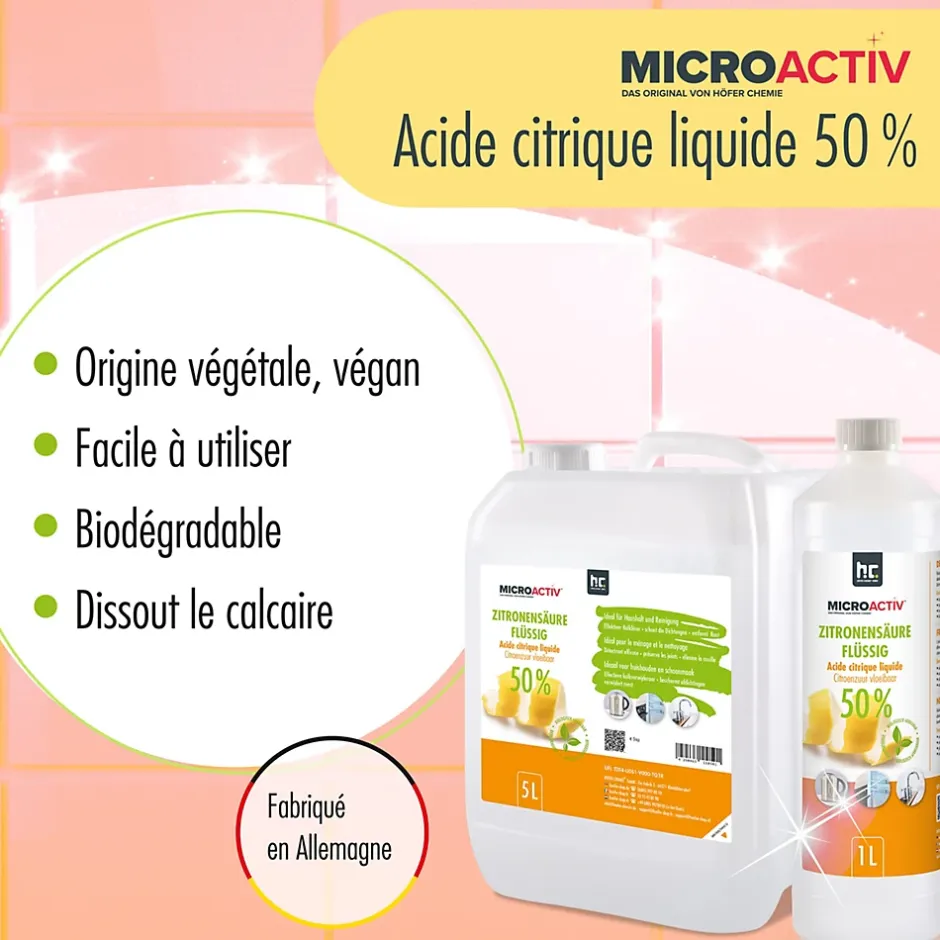 Höfer Chemie Microactiv Acide Citrique Liquide 50% Détartrant Polyvalent 1 x 6 L, Et Économique