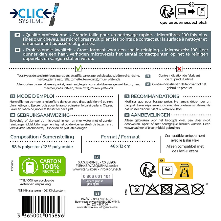 Starwax Microfibre pour balai Clic Système L.24 x l.12 cm Clearance