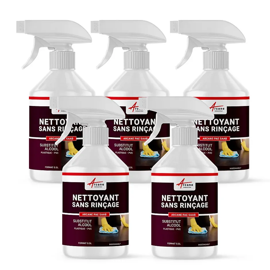 Arcane Industries Nettoyant plastique sans alcool : PVC, PC, téléphone etc... - 2.5 L (5 x 0.5 L) -